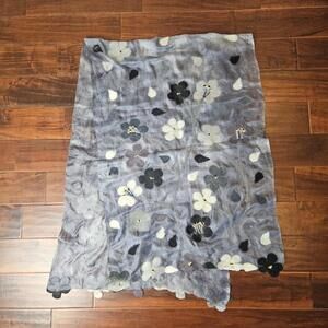 Handmade Nuno Felted Wool Flowers and Gray Silk Scarf Central Asia Very Light